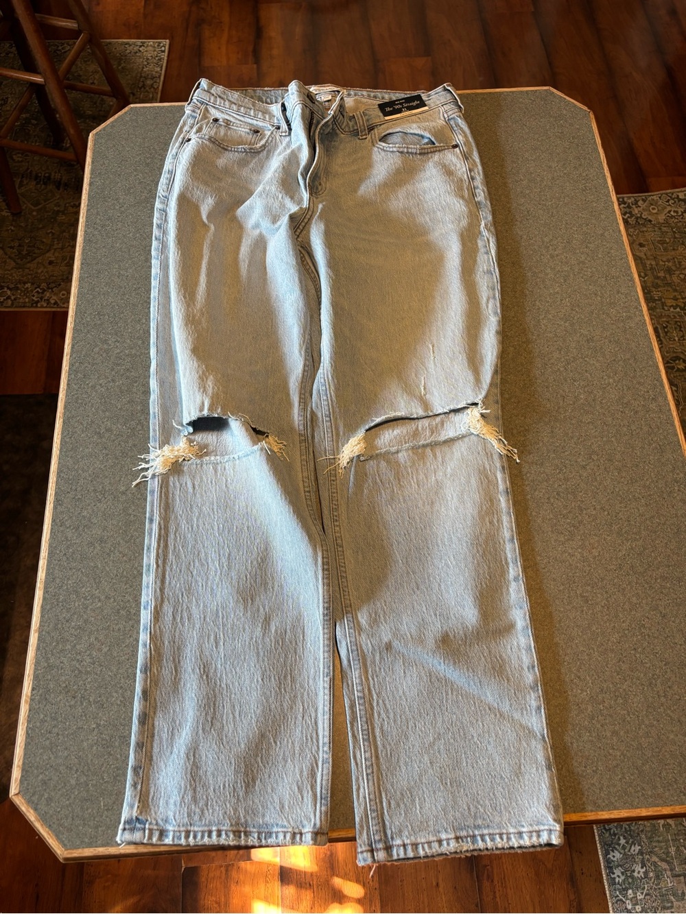 Abercrombie & Fitch Light Blue Straight-Leg Distressed Jeans
